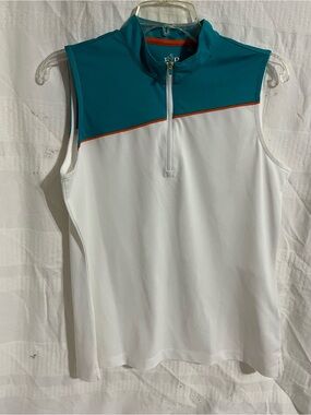 EP Pro Teal & White Sleeveless Golf Polo with Orange Trim